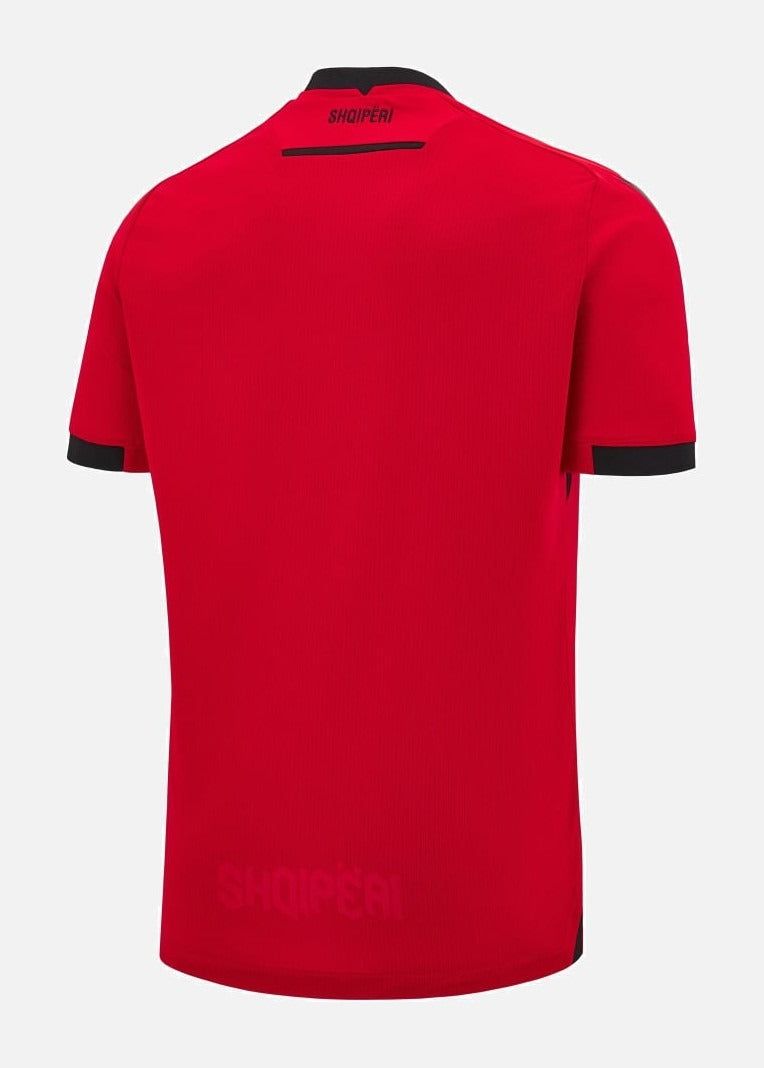 maillot domicile Albanie 2025 rouge et noir avec écusson de la sélection