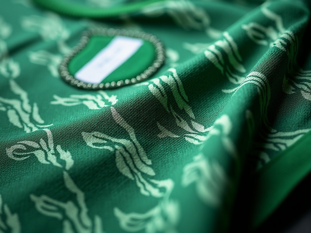 Détail du motif géométrique vert et blanc du maillot du Nigeria 2018