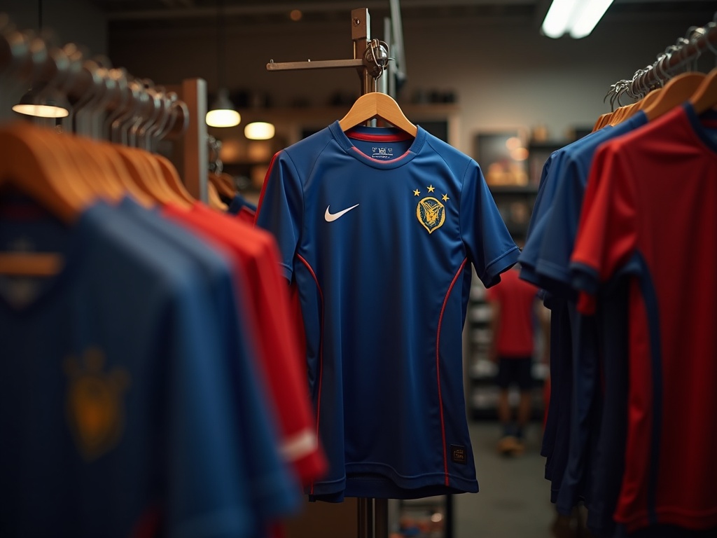 Maillot de l'équipe de France en vente dans une boutique de sport officielle