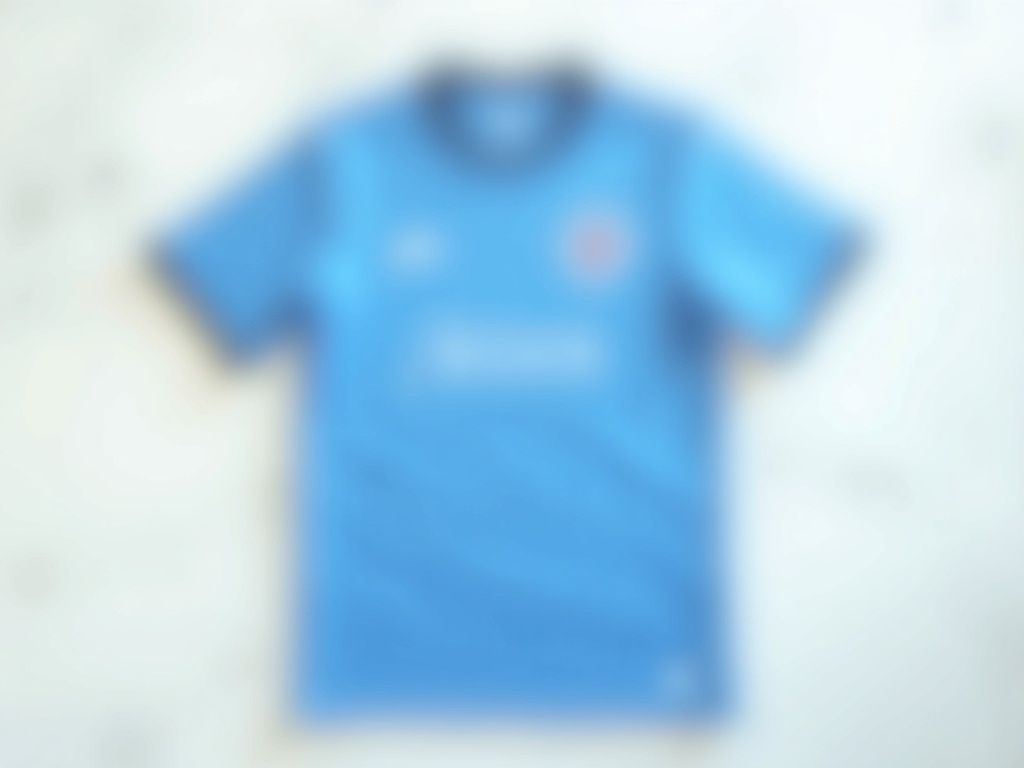Maillot de foot de l'Olympique de Marseille posé à plat sur fond blanc