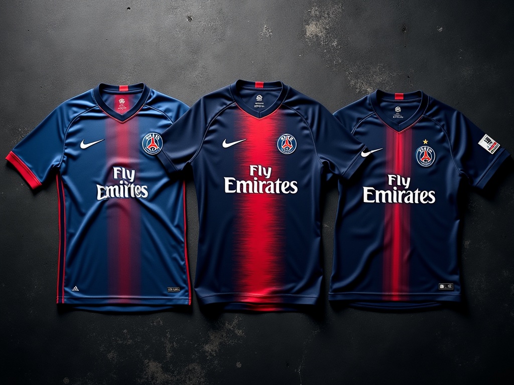 Les trois gammes de maillots de foot PSG côte à côte en 2026