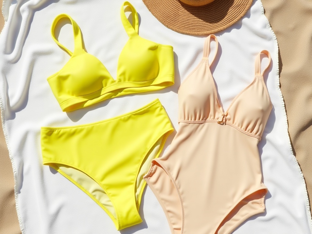 Maillots jaune fluo, beige et blanc cassé, couleurs à éviter pour peau blanche