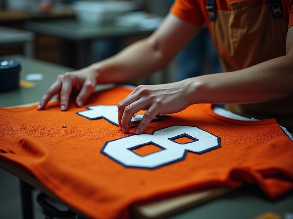 Application d'un flocage sur maillot de foot avec une presse à chaleur professionnelle