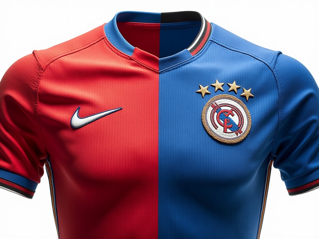 Comparaison broderie originale versus copie contrefaite sur maillot de foot