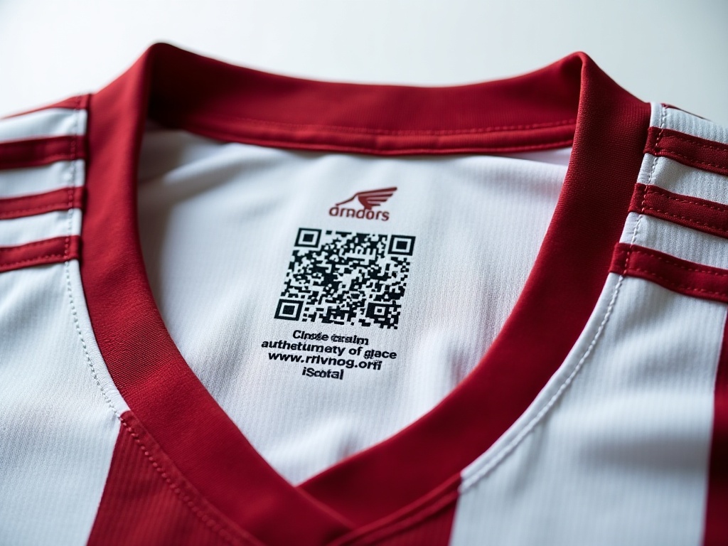 Étiquette intérieure et QR code d'authenticité d'un maillot de foot officiel