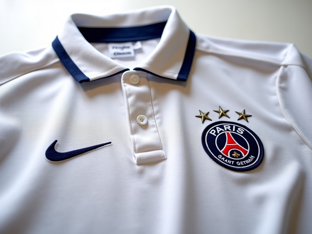 Maillot PSG vintage Nike années 1990 gros plan badge brodé