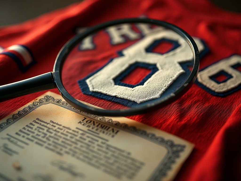 Détail d'une étiquette et d'un flocage d'un maillot de foot vintage pour authentification