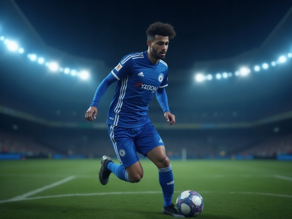 Joueur portant un maillot authentic de foot en match sous les projecteurs