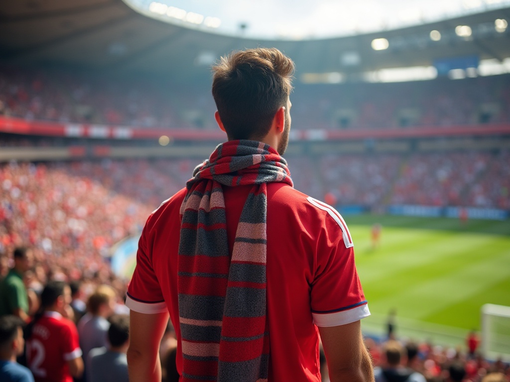 Supporter portant un maillot replica de foot dans les tribunes