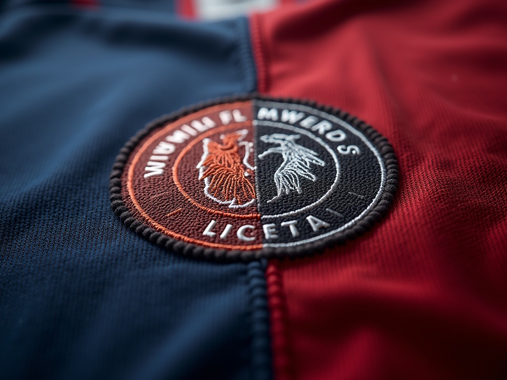 Détail broderie écusson maillot de foot officiel versus maillot thaï