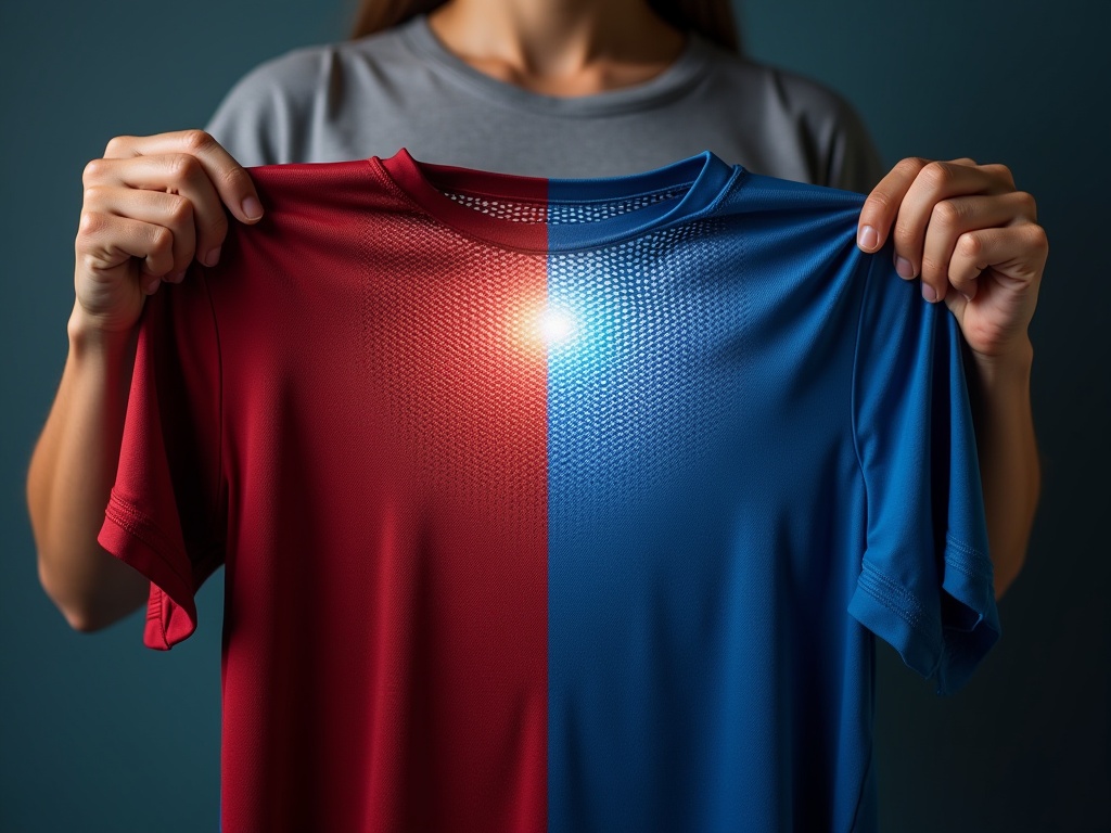 Inspection de la qualité du tissu d'un maillot de foot en transparence sous la lumière