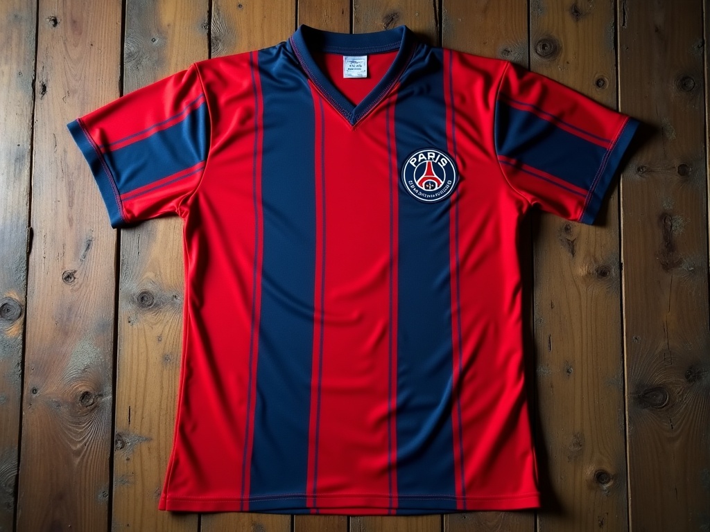 Premier maillot PSG rayé rouge et bleu des années 1970