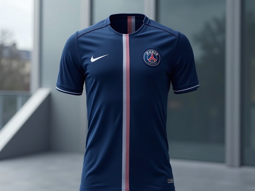 Maillot PSG 2025-2026 bleu marine avec bande centrale blanche épurée