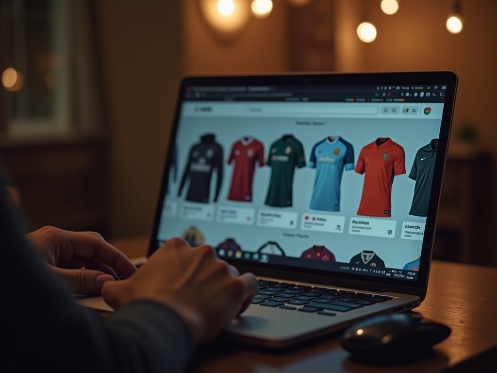Personne qui achète un maillot de foot sur une marketplace en ligne