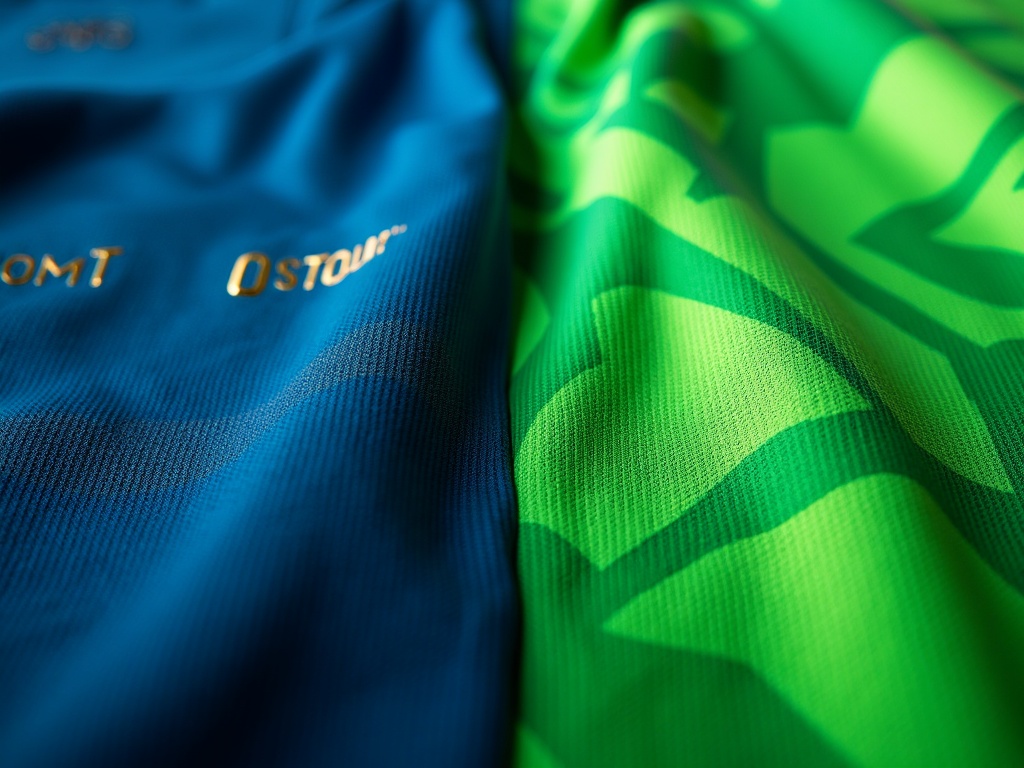Comparaison maillot domicile bleu et maillot extérieur vert fluo de foot 2026