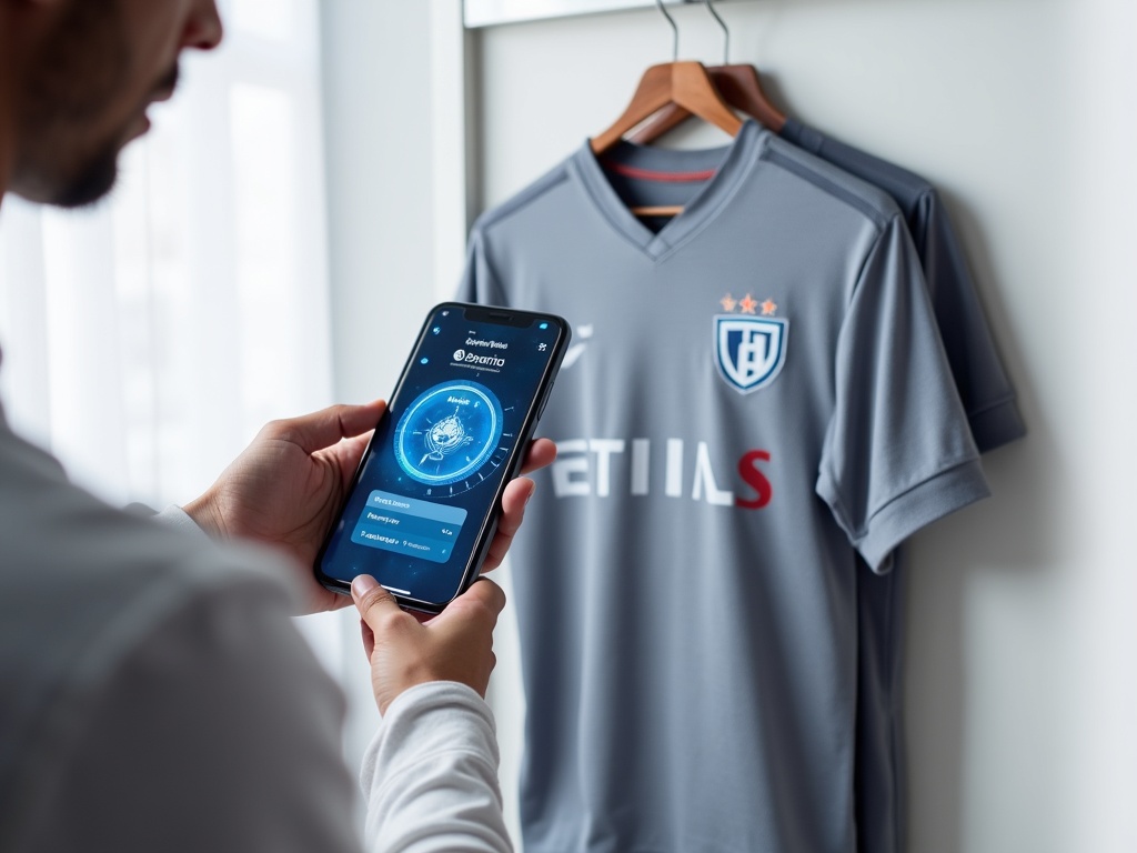 Scan du code holographique d'un maillot de foot avec un smartphone