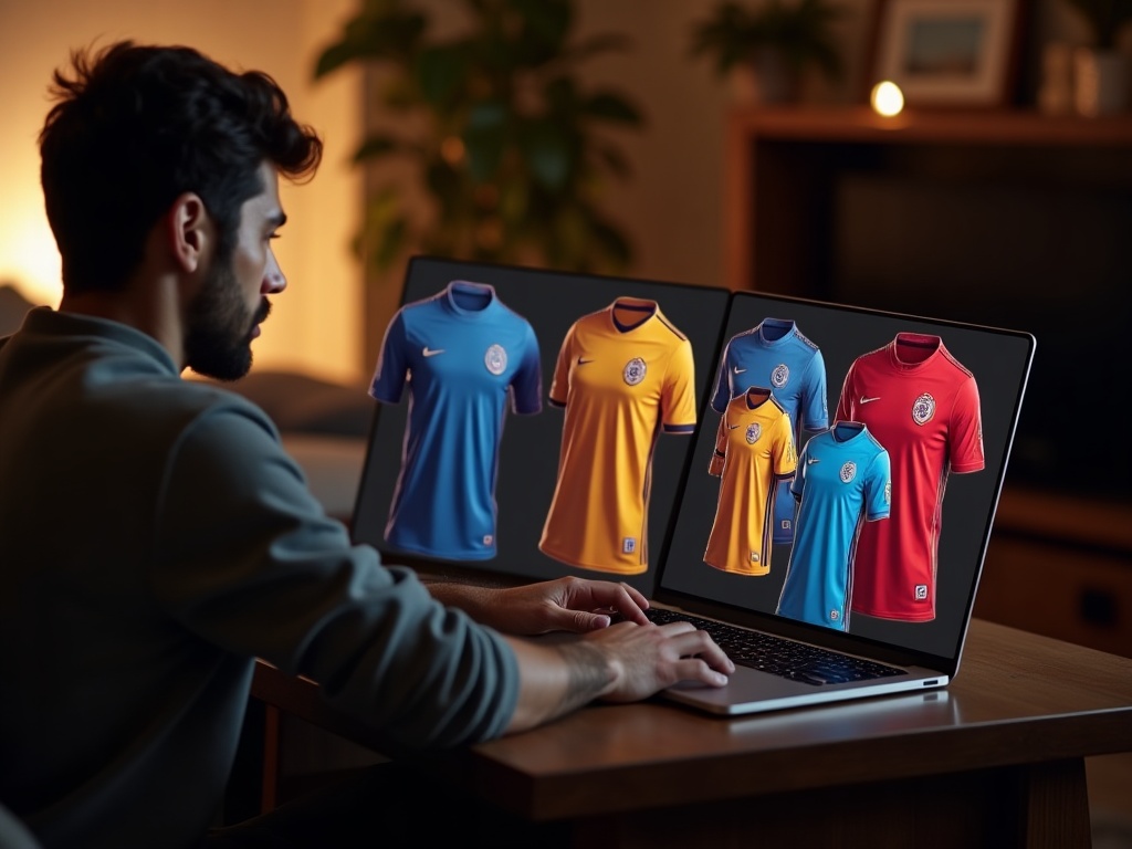 Personne qui recherche des maillots de foot pas chers sur internet