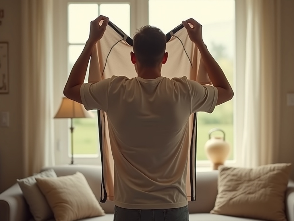 Vérification de la taille d'un maillot de foot avant de décider un retour