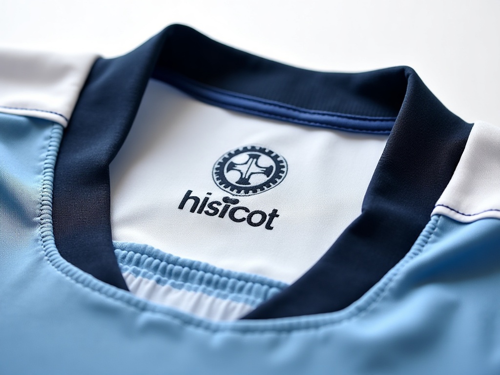 Étiquette intérieure d'un maillot de foot officiel avec logo de marque et symboles de lavage