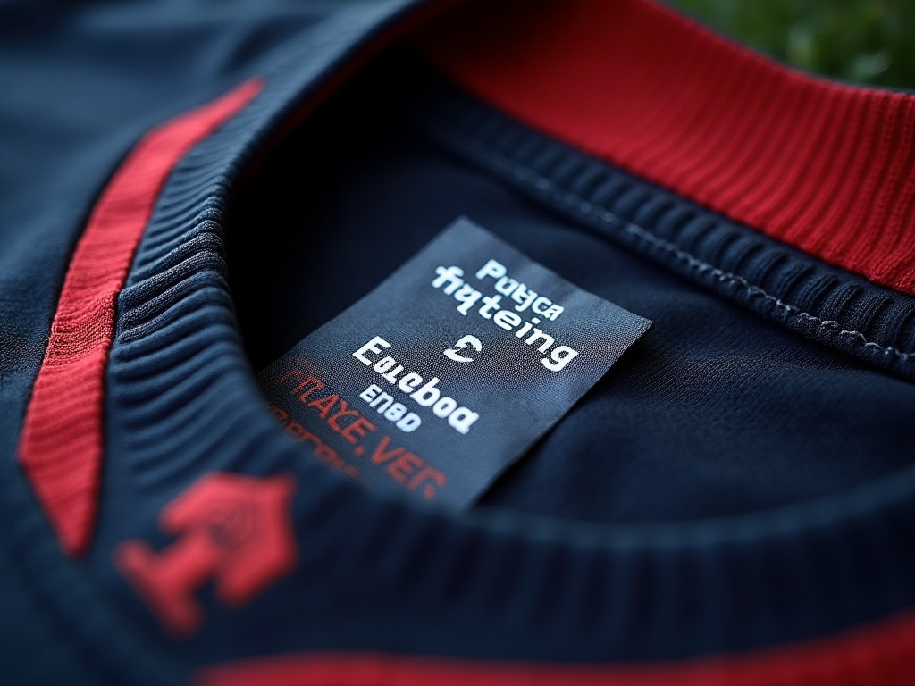 Étiquette interne d'un maillot match issue de football avec code taille athlète