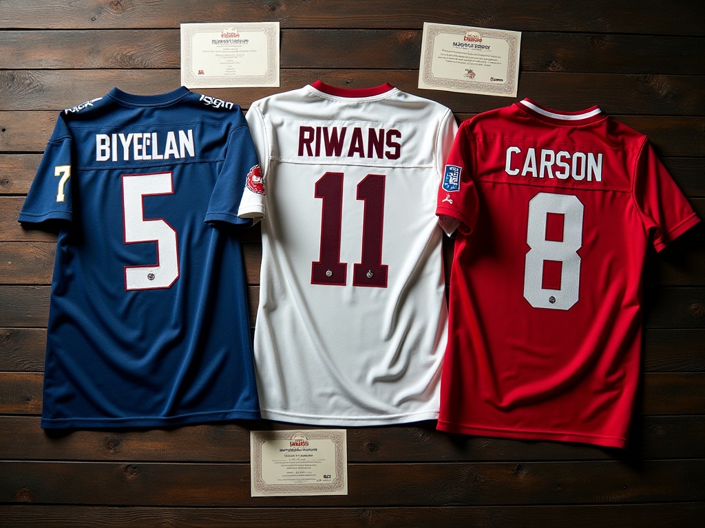 Trois maillots de foot portés par des joueurs avec certificats d'authenticité