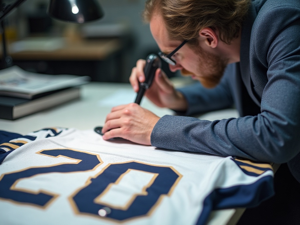 Expert authentifiant un maillot de football porté par un joueur