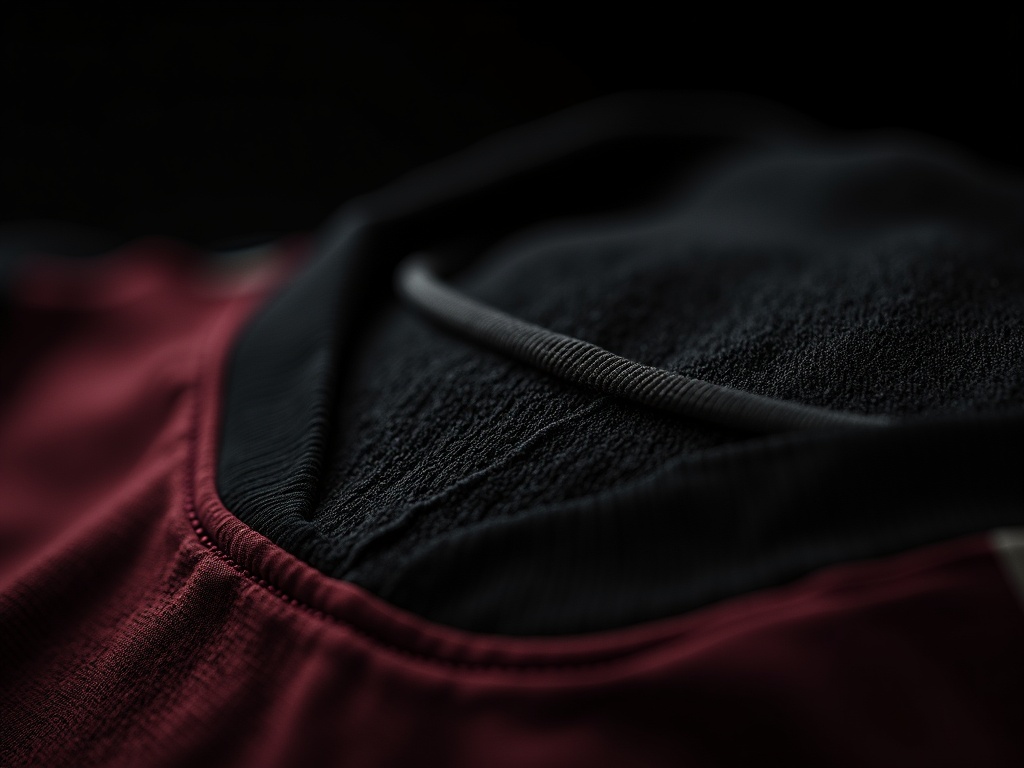 Intérieur du col et des aisselles d'un maillot de foot porté montrant les traces authentiques d'un match