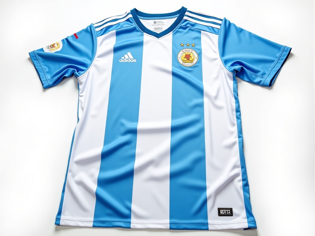 Nouveau maillot Argentine 2026 - détail texture jacquard et trois étoiles brodées