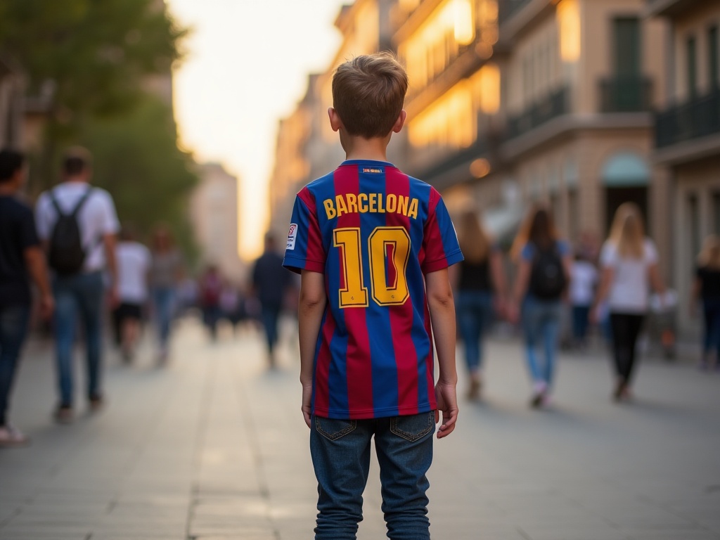 Supporter portant le maillot Barcelone 2026-2027 en tenue streetwear