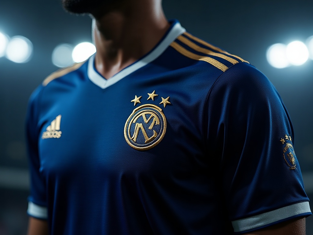 Maillot de foot Champions League 2026 avec badge UEFA et motif jacquard