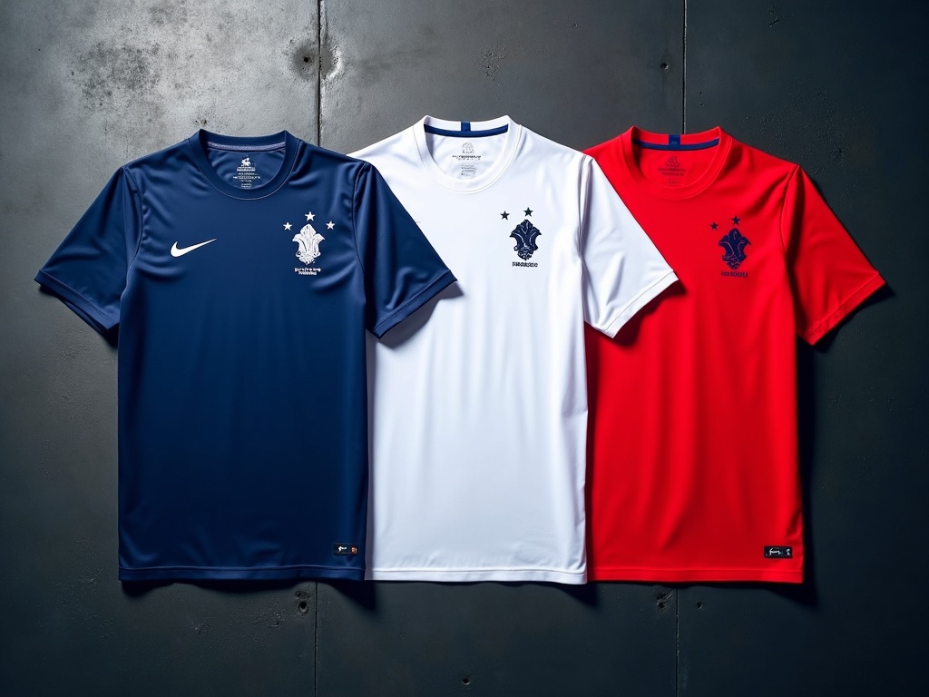 Les trois maillots équipe de France domicile extérieur et troisième tenue Coupe du Monde 2026