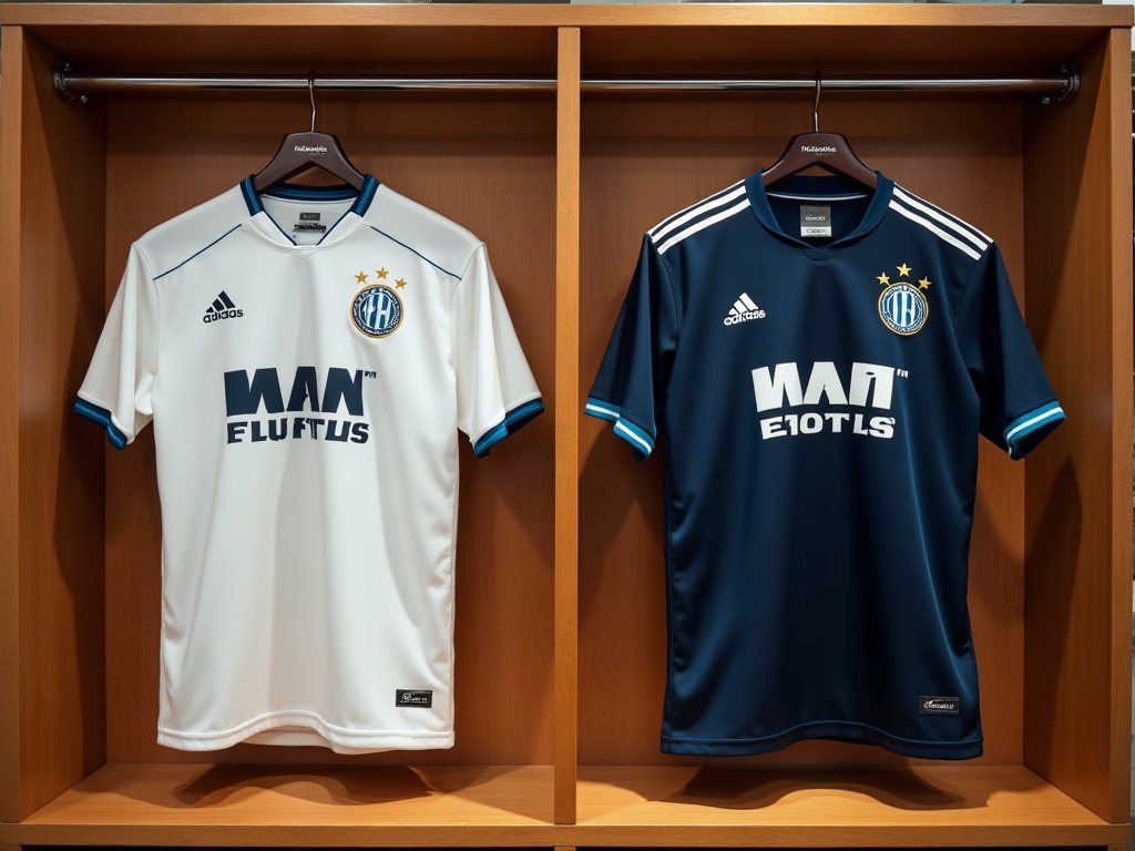 Maillot domicile blanc et maillot extérieur bleu nuit OM 2026-2027 côte à côte