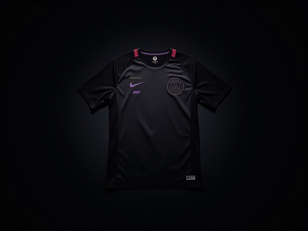 Nouveau maillot third PSG 2026 noir avec motif jacquard géométrique et détails violets