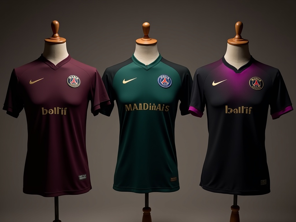 Comparatif des trois derniers maillots third PSG 2024, 2025 et 2026 côte à côte