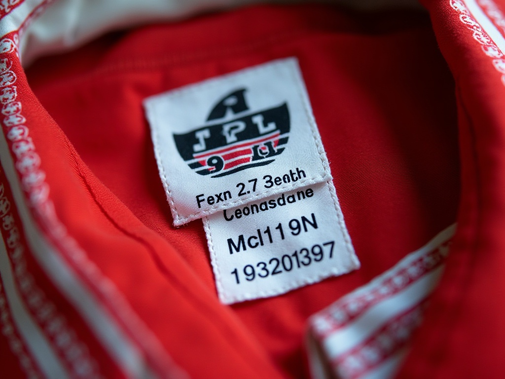 Étiquette intérieure d'un maillot de foot vintage des années 1990 montrant l'origine de fabrication