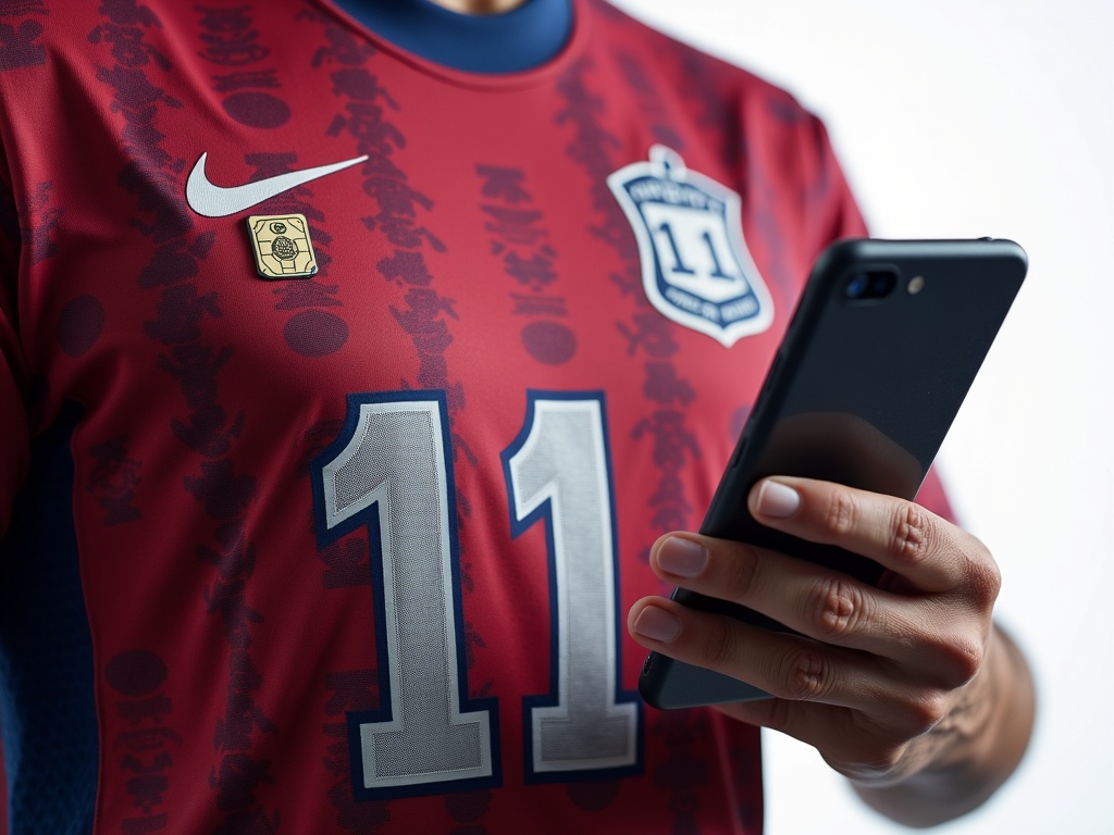 Puce NFC sur maillot de foot officiel pour vérification d'authenticité
