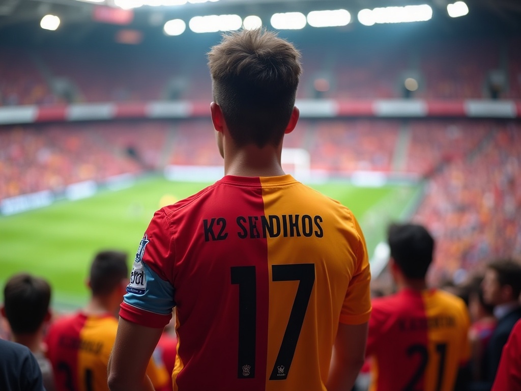 Supporter portant un maillot extérieur de football dans les tribunes d'un stade