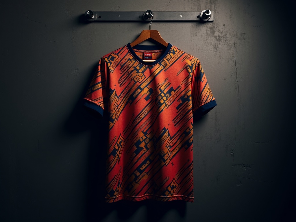 Maillot third de football accroché sur un mur en béton