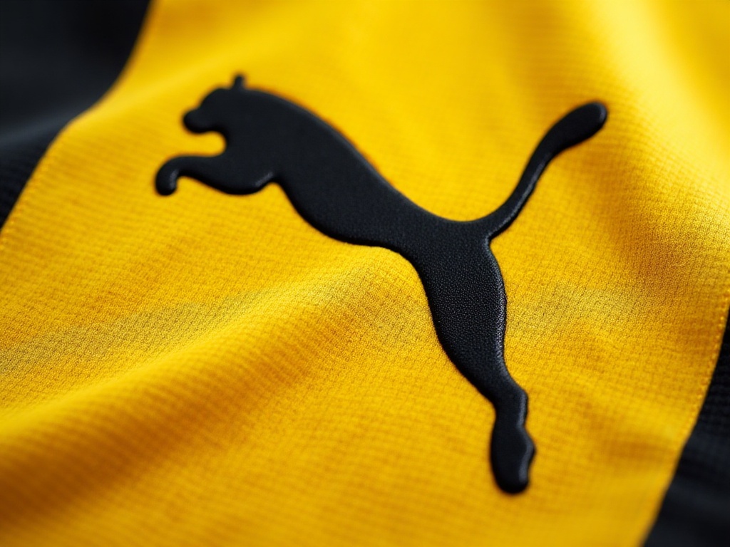 Gros plan sur le logo Puma brodé sur un maillot de foot authentique