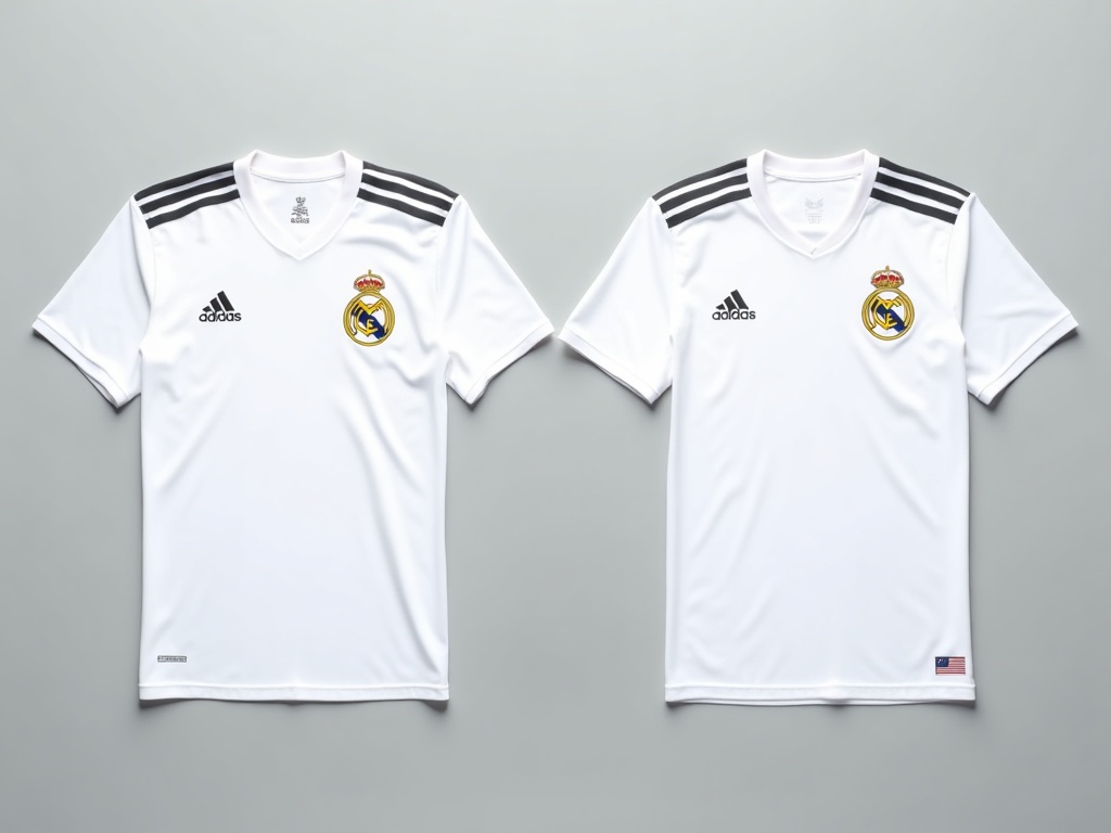 Comparaison maillot Real Madrid authentique et contrefaçon côte à côte