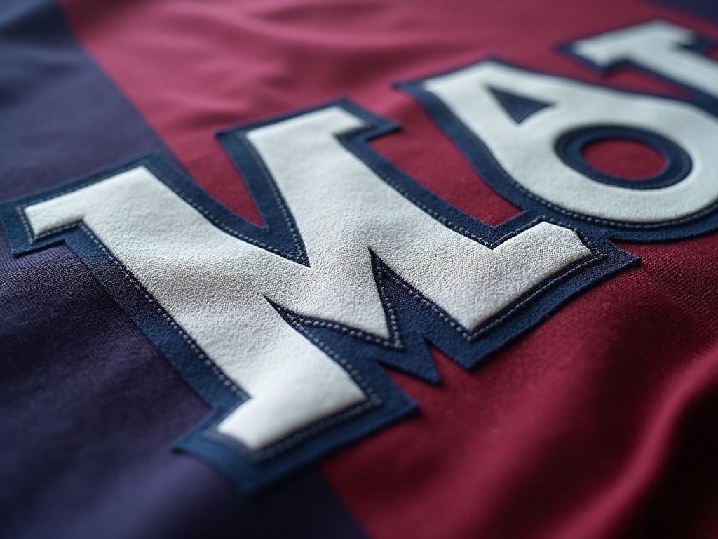 Zoom sur un flocage thermocollé de qualité officielle sur maillot de foot polyester
