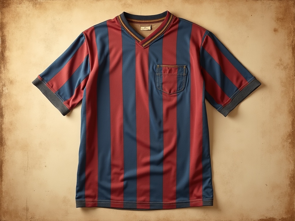 Maillot de football FC Barcelone vintage début du XXe siècle, rayures bleu et grenat