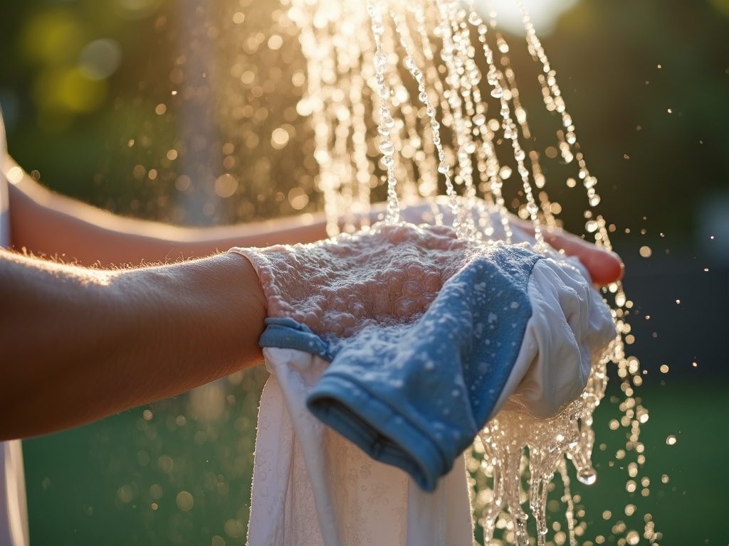 Rinçage d'un maillot de foot à l'eau douce après la plage en été