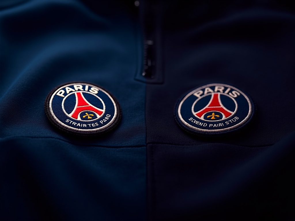 Détail broderie écusson PSG authentique versus contrefaçon
