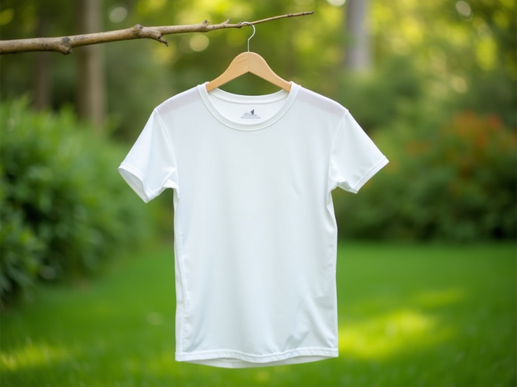 Maillot de foot blanc séchant à l'ombre sur un cintre en bois