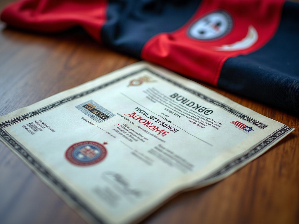 Certificat d'authenticité officiel d'un maillot de foot avec sceau holographique et numéro de série