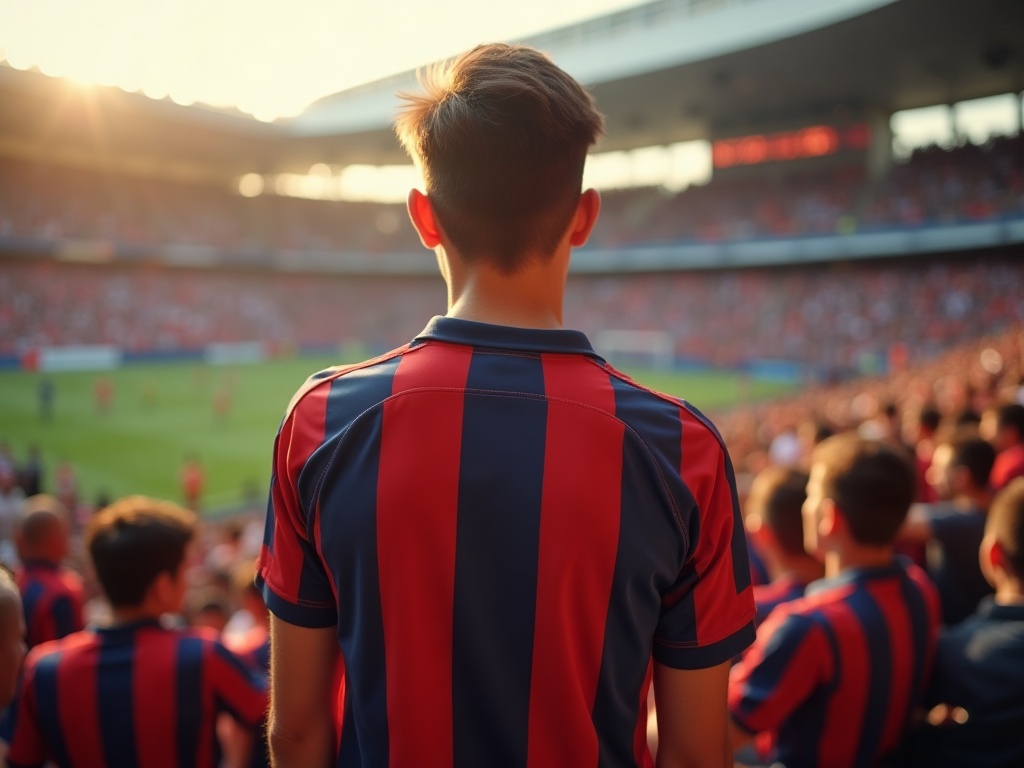 Supporter portant un maillot fan version dans les tribunes d'un stade de foot