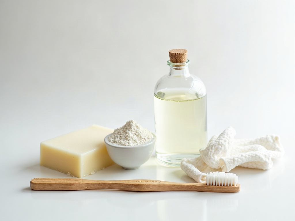 Kit de produits pour enlever les taches de boue sur un maillot de foot : savon de Marseille, percarbonate, vinaigre blanc