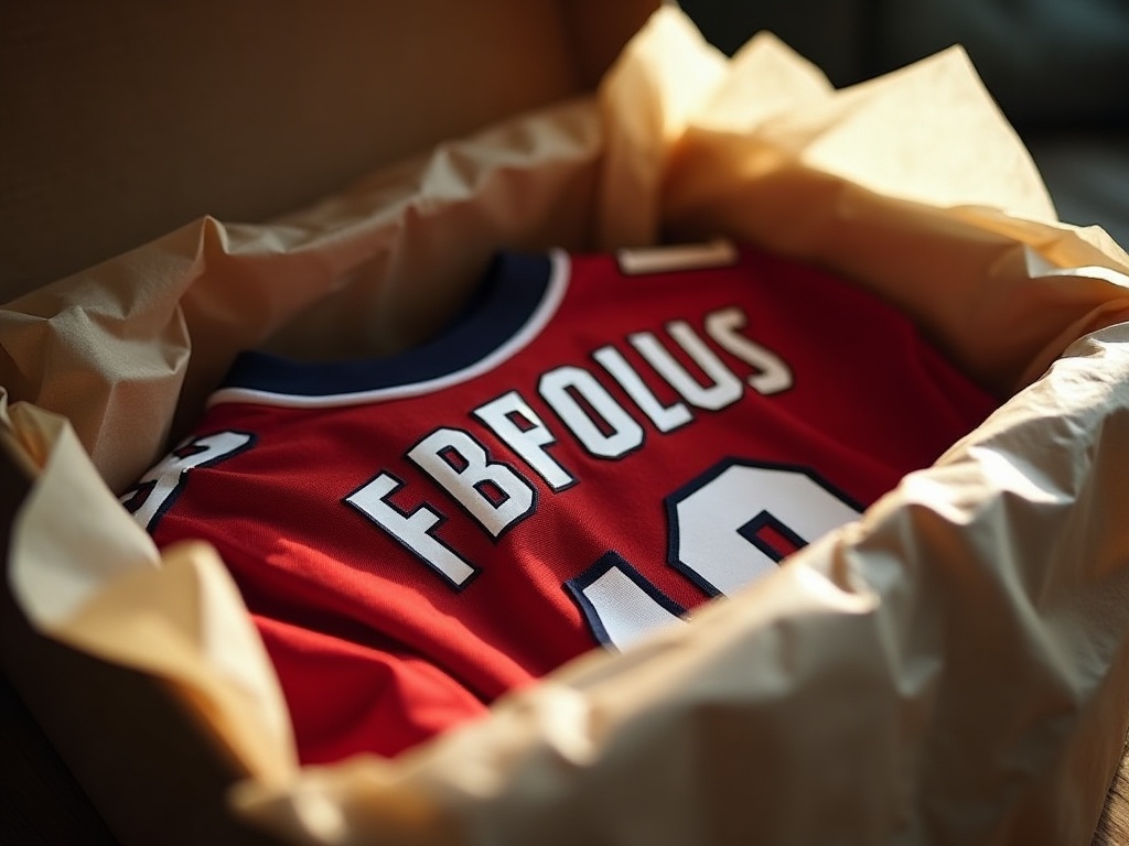 Maillot de foot flocqué prêt à offrir comme cadeau d'anniversaire dans une boîte cadeau