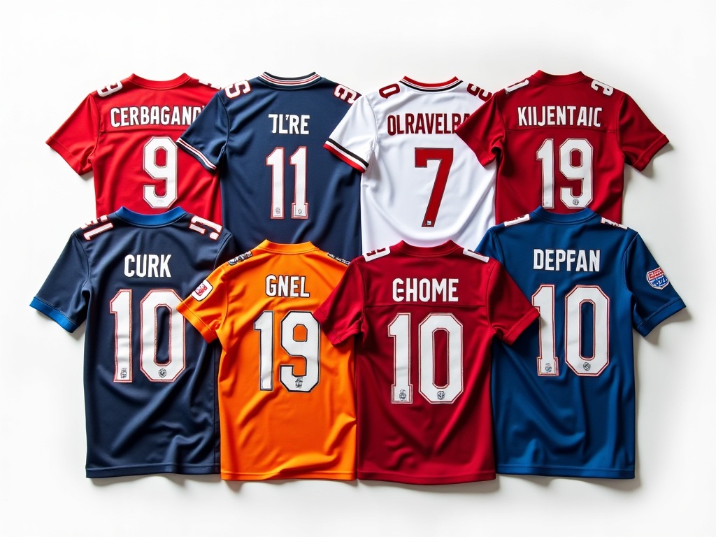 Maillots de foot flocqués personnalisés pour un EVJF, vus de dessus